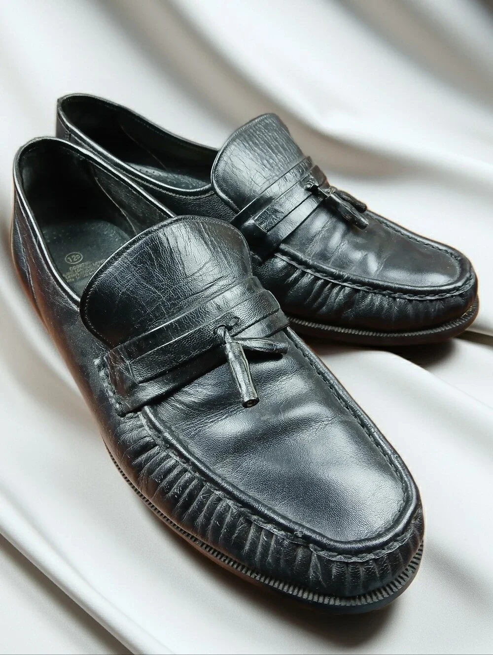 CRANSTON Black Leather Tassel Venetian Moc Toe Slip On Loafers Men's Size 12D